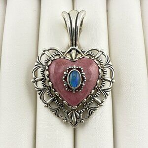 Carolyn Pollack Heart Pendant Enhancer Pink Rhodonite Opal Te Amo Sterling 925